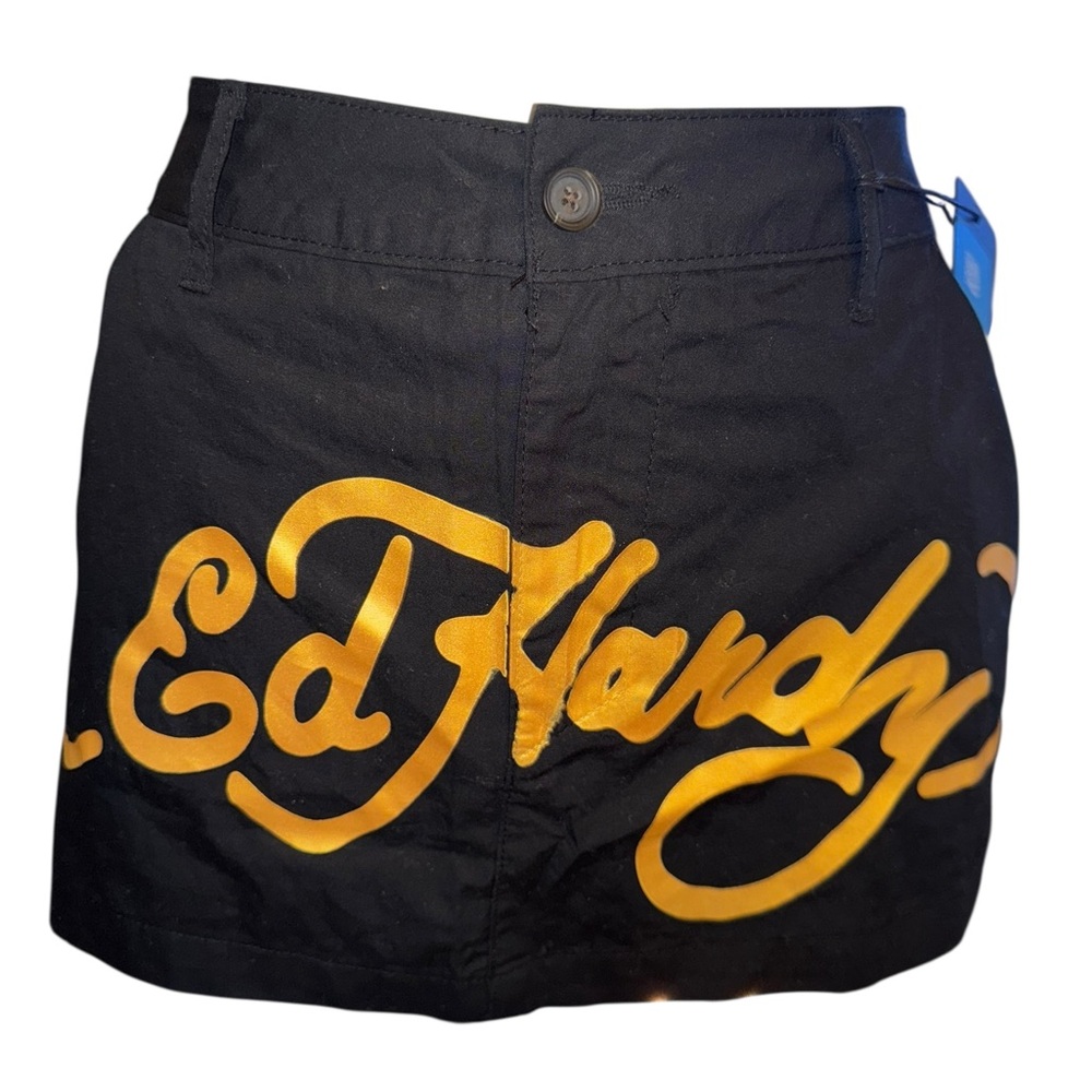 Ed Hardy Black Mini Skirt with Gold Script - Picture 3 of 8